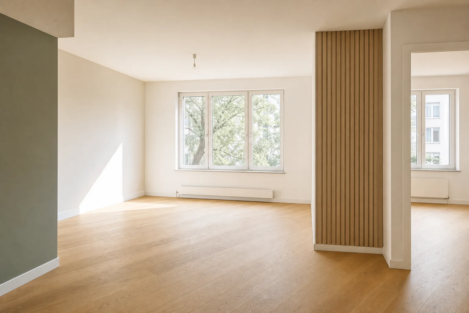 Bright apartment with hardwood floors after the renovation is done
